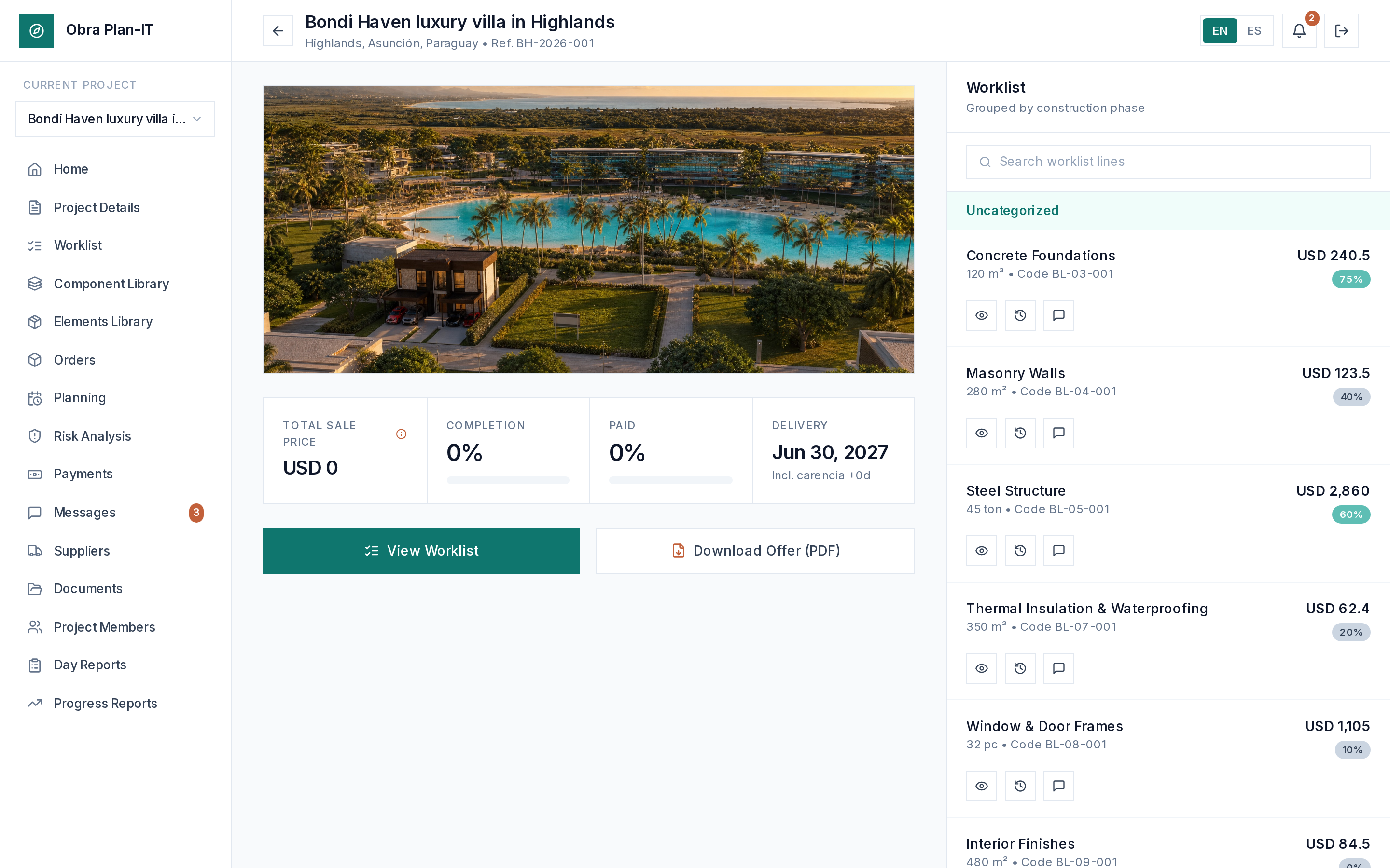 Client view of the project
