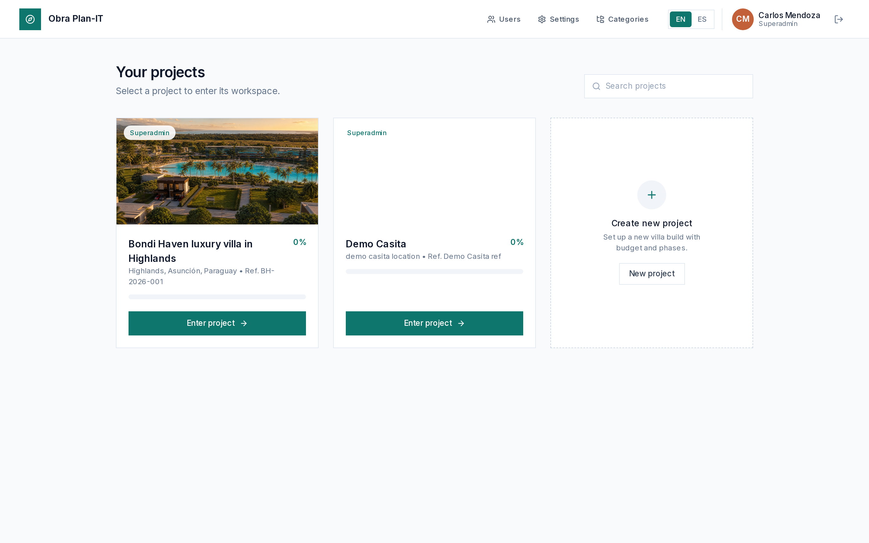 Obra Plan-IT projects dashboard